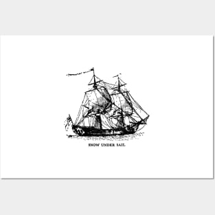 Snow Under Sail - Age of Piracy sailboat snauw mast brigantine Posters and Art